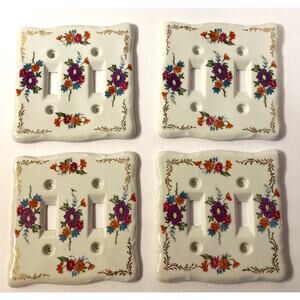 Lot Of 4 Vtg Thames Hand Painted Porcelain Wall Double Switch Plates Floral